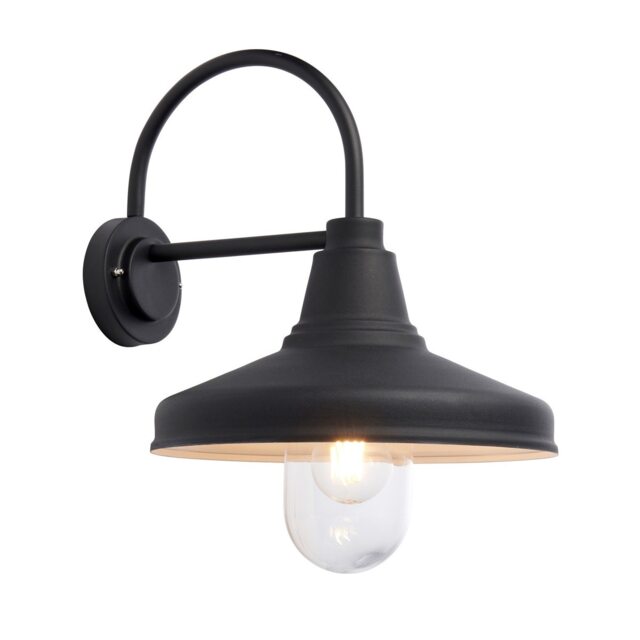 Farmhouse Traditional Outdoor Dome Wall Light Textured Black Glass Shade, IP44