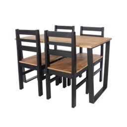 Texas Rectangular Dining Table with Metal Legs and 4 Linea Ladder Back Chairs - Antique Waxed Pine - Black - Flat Packed Black 5