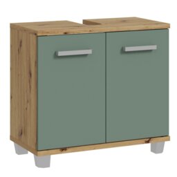Veris Under Sink Cabinet with 2 Doors in Artisan Oak and Sage Green Doors