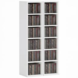 HOMCOM Set of 2 CD Storage Units DVD Shelf with Adjustable Shelves White White 21W x 22.5D x 88.5H cm