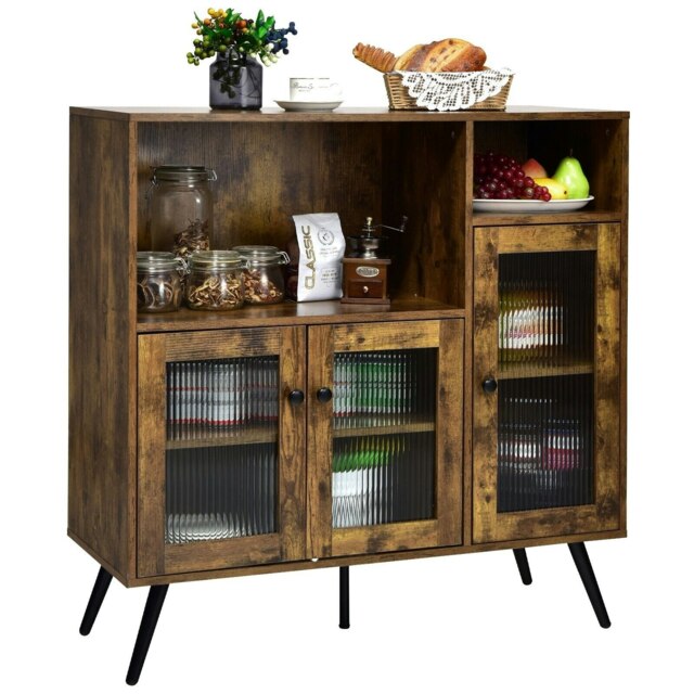 COSTWAY Kitchen Storage Cabinet Wooden Buffet Cupboard Brown Brown 1