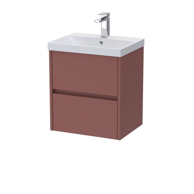 Balterley Chartley Contemporary Wall Hung 2 Drawer Vanity Basin Unit, Thin-Edge Basin, 500mm, Smoked Red