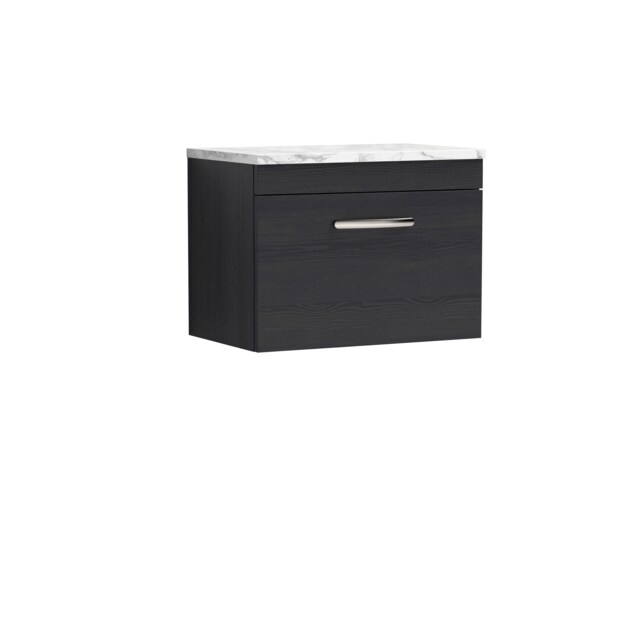 Balterley Millwich Contemporary 1 Drawer Wall Hung Vanity Unit with Laminate Carrara Marble Worktop, Charcoal Black, 600mm