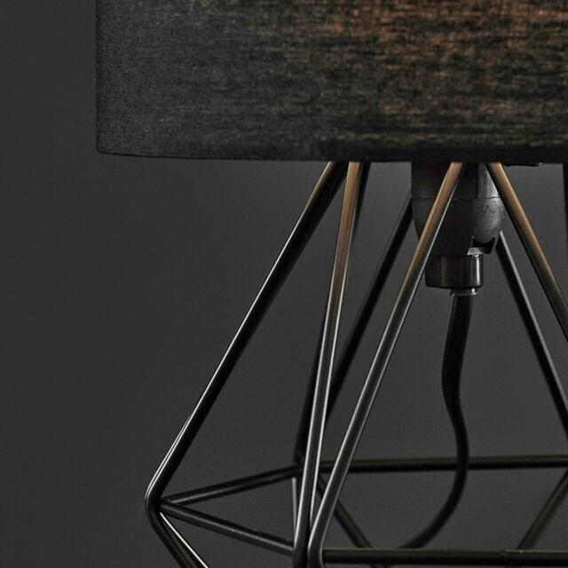ValueLights Modern Small Satin Black Metal Basket Cage Table Lamp With Black Fabric Shade