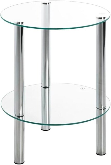 2-Tier Round Chrome Side Table With Glass Top Silver Silver