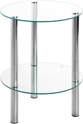 2-Tier Round Chrome Side Table With Glass Top Silver Silver