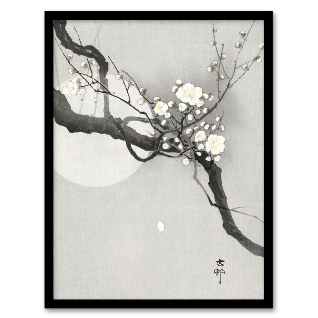 "Plum Blossom And Full Moon Vintage Japan Framed Wall Art Print Koson 12x16"""