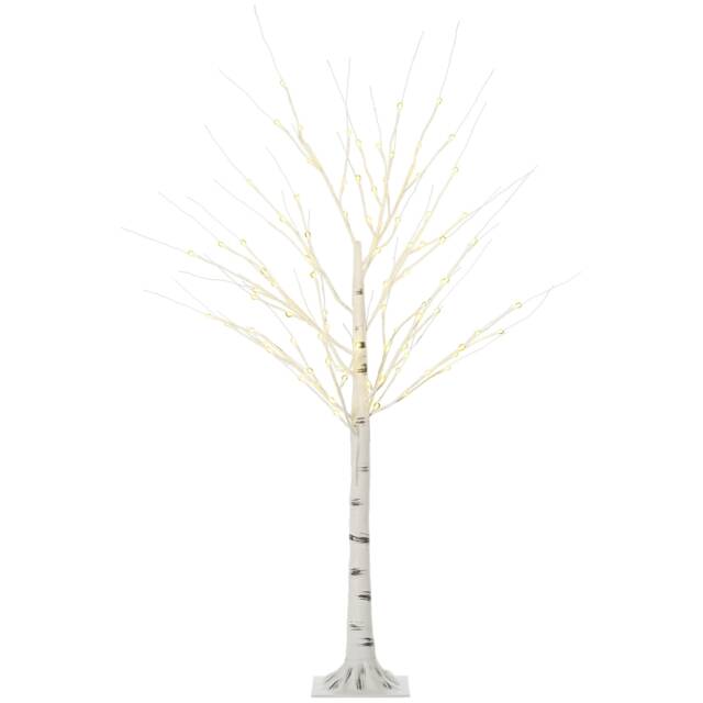 HOMCOM 5ft Artificial White Birch Tree Light with Warm White PreLit LED Light for Indoor and Covered Outdoor Use