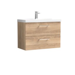 Balterley Contemporary Bathroom Wall Hung 2 Soft-Close Drawer Vanity Unit & Mid-Edge Ceramic Basin Brown Bleached Oak 580 x 810 x 390mm