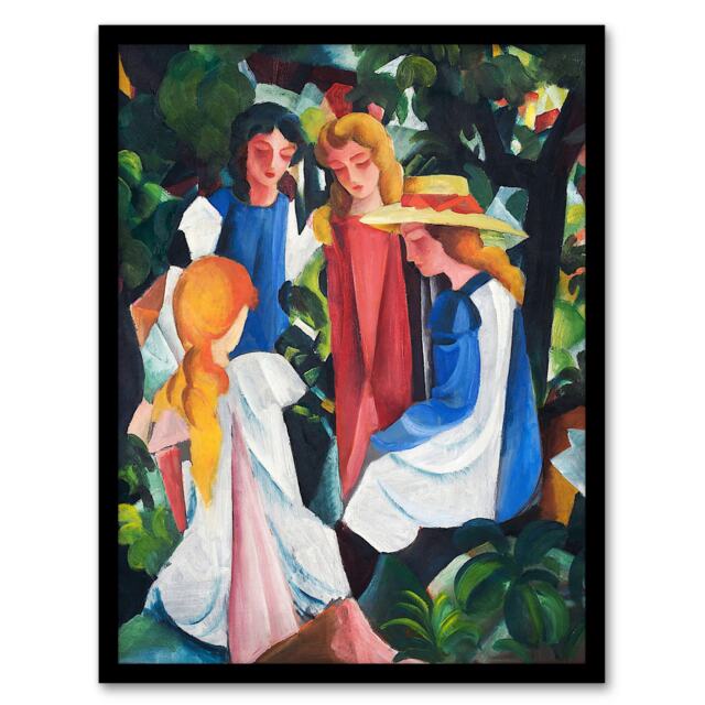 "Four Girls Nature Painting August Macke Framed Wall Art Print 12X16"""