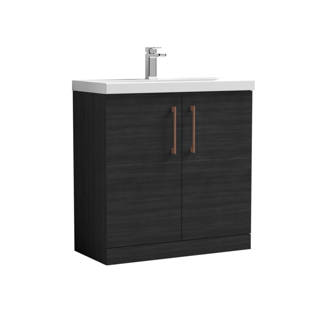 Balterley Level Contemporary Bathroom Floor Standing 2 Soft Close Door & Mid-Edge Vanity Unit Basin, with Square D Handle Black 840 x 810 x 390mm