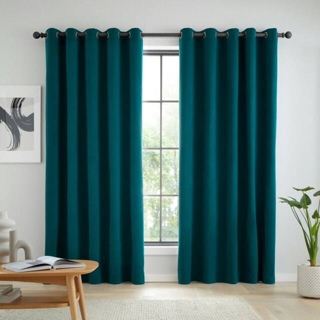 Catherine Lansfield Wilson Blackout Thermal 46x90 Inch Eyelet Curtains Green