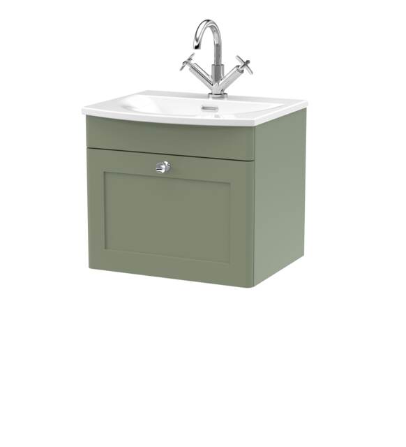 Balterley Swynnerton Traditional 1 Drawer Wall Hung Vanity Unit with Basin, Satin Green, 500mm