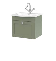 Balterley Swynnerton Traditional 1 Drawer Wall Hung Vanity Unit with Basin, Satin Green, 500mm