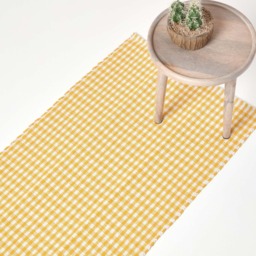 Homescapes Cotton Gingham Check Hall Runner Hand Woven Yellow White - 66 x 200 cm Yellow Yellow