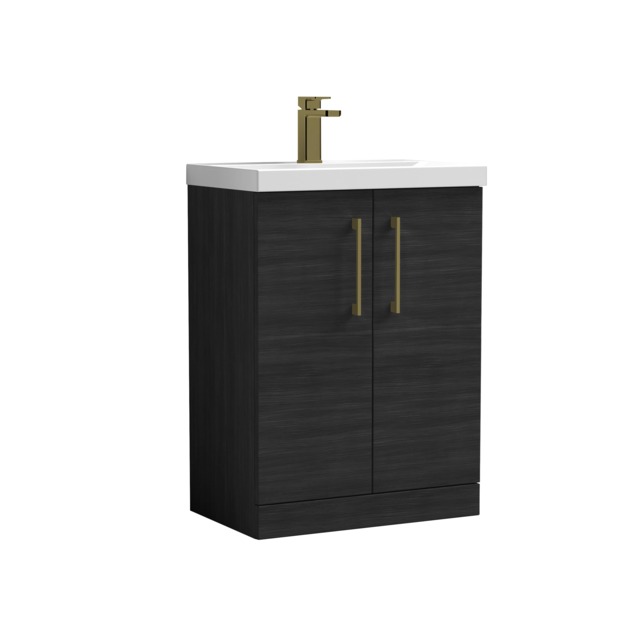 Balterley Level Contemporary Bathroom Floor Standing 2-Door Vanity Unit & Mid-Edge Basin, with Square D Handle Black 840 x 610 x 390mm