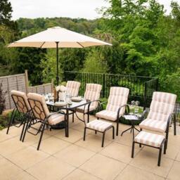 Hadleigh Reclining 6 Seater Garden Dining And Leisure Furniture Set In Beige