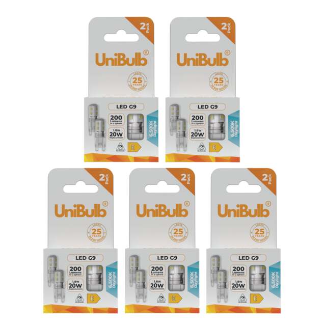 UniBulb LED G9 200lm 1.8W (Replaces 20W) 6500K (Daylight) Capsule Light Bulb - Pack of 10