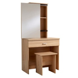 Makeup Dressing Table Set With Sliding Storage Space Vanity Mirror and Stool Brown