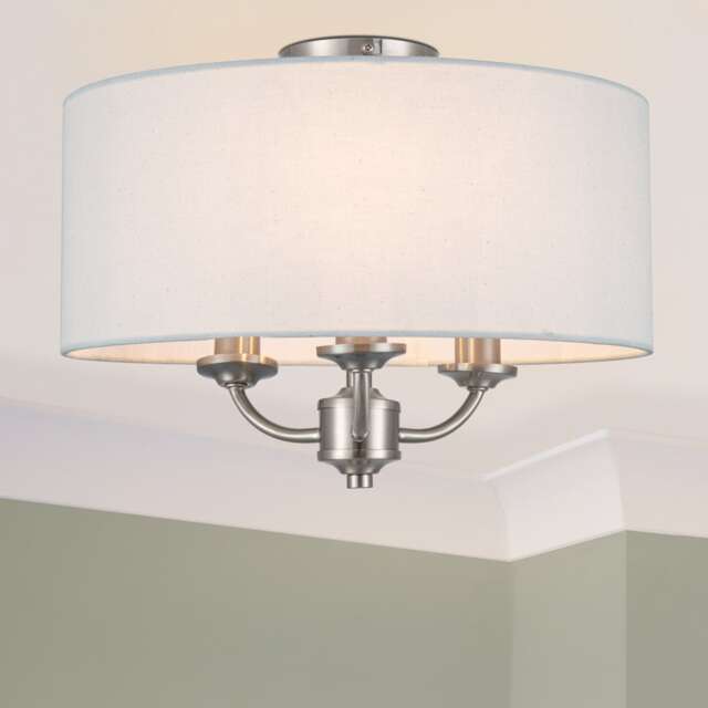 COSYLYTE Winston 3 Light Classic Faux Linen Shade Ceiling Light - Brushed Nickel Silver Brushed Nickel 1