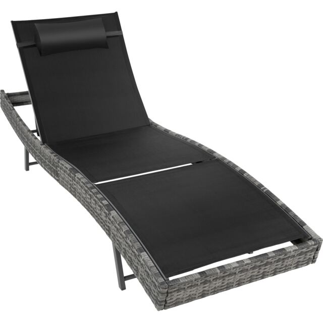 Sun Lounger Weatherproof And UV-resistant 6 step Adjustable Backrest Poly Rattan Grey mottled grey 1