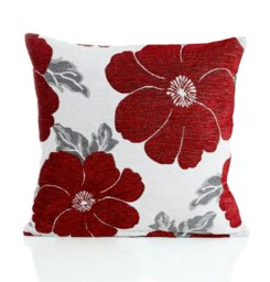 Poppy Chenille 45cm x 45cm Red Cushion Set of 4 Red Cream & Grey 45cm x 45cm x 10cm 4