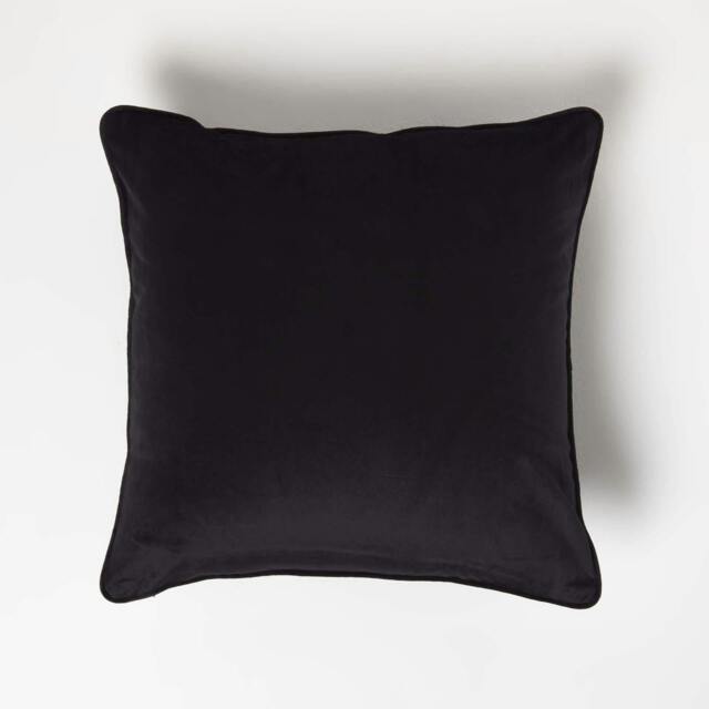 Homescapes Black Filled Velvet Cushion with Piped Edge - 46 x 46 cm Black 46 x 46 cm 1