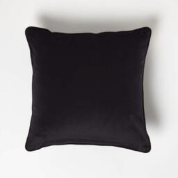 Homescapes Black Filled Velvet Cushion with Piped Edge - 46 x 46 cm Black 46 x 46 cm 1