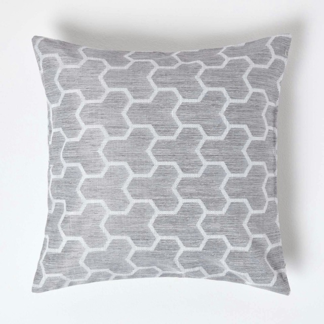 Homescapes Geometric Grey Jacquard Cushion Cover - 60 x 60 cm Grey Light Grey 60 x 60 cm