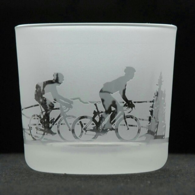 Animo Glass Engraved Votive Tealight Holder Cycling
