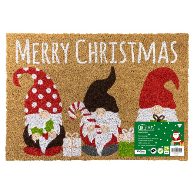 JVL Festive Christmas Coir Doormat with Latex Back 40x58cm, Gonks