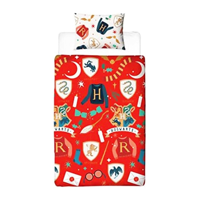 Harry Potter Reversible Christmas Duvet Set Red Red/White/Blue/Blue Single 1