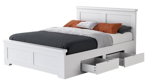 5ft King Size 4 drawer storage, Solid,strong,white painted wood bed frame.Wooden bedstead White King