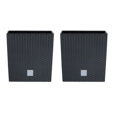 20cm Rato Rattan Design Plant Pots Square -1-2 Pack Black Black & Set of 2 2