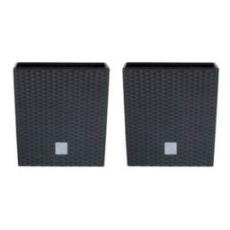 20cm Rato Rattan Design Plant Pots Square -1-2 Pack Black Black & Set of 2 2
