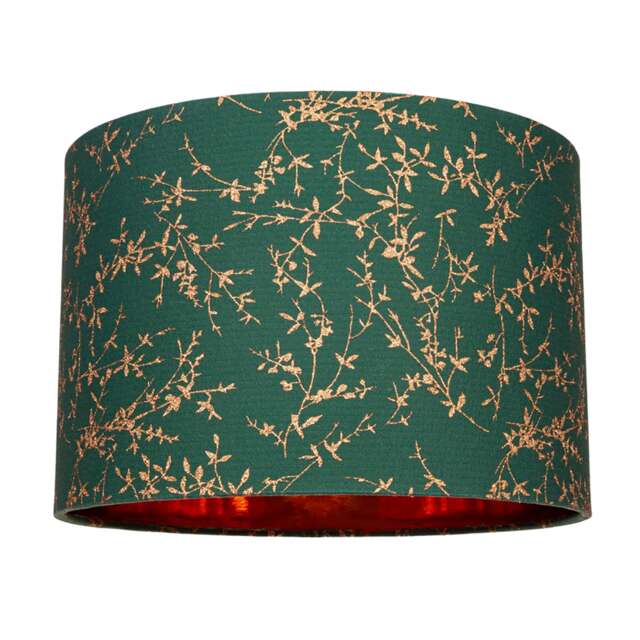 "Modern Green Cotton Fabric 12"" Lamp Shade with Copper Foil Floral Decoration Green Forest Green 1"