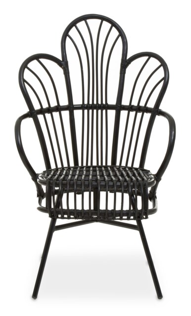 Interiors by Premier Black Natural Rattan Back Chair Metal Legs, High Back Rattan Lounge Chair, Outdoor Rattan Chair for Garden