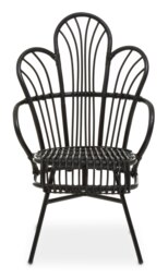 Interiors by Premier Black Natural Rattan Back Chair Metal Legs, High Back Rattan Lounge Chair, Outdoor Rattan Chair for Garden