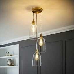 ValueLights Kira Glass Cloche Dome 3 Drop Cluster Brushed Gold Ceiling Pendant Light Gold