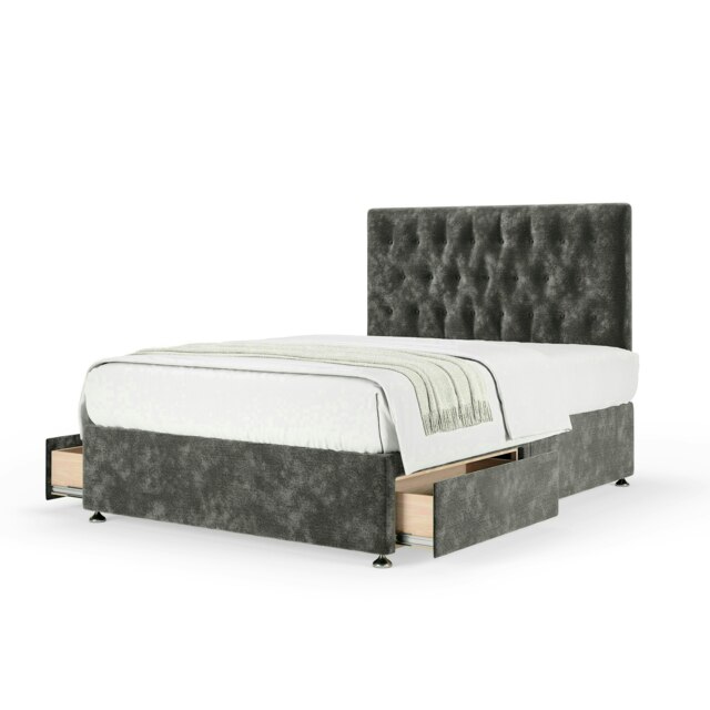 Neptune Spring Charcoal Chenille 2 Drawer Divan Set And Lona Headboard King Size