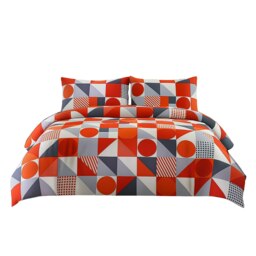 Duvet Cover And Pillowcase Set Red Blue Or Yellow Shape Design Polycotton Bed Linen Red Red Single