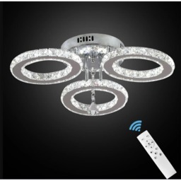 LED Ceiling Light Silver Dimmable Crystal Chandelier Remote Control 3 Rings