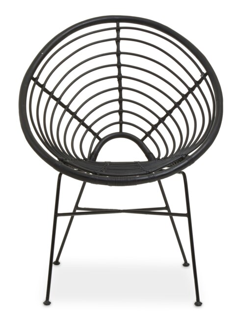 Interiors by Premier Natural Rattan Black Round Chair with Black Metal Legs, Rattan Dining Chair, Robust Rattan Lounge Chair Black