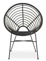 Orsina Natural Rattan Black Round Chair with Black Metal Legs, Rattan Dining Chair, Robust Rattan Lounge Chair
