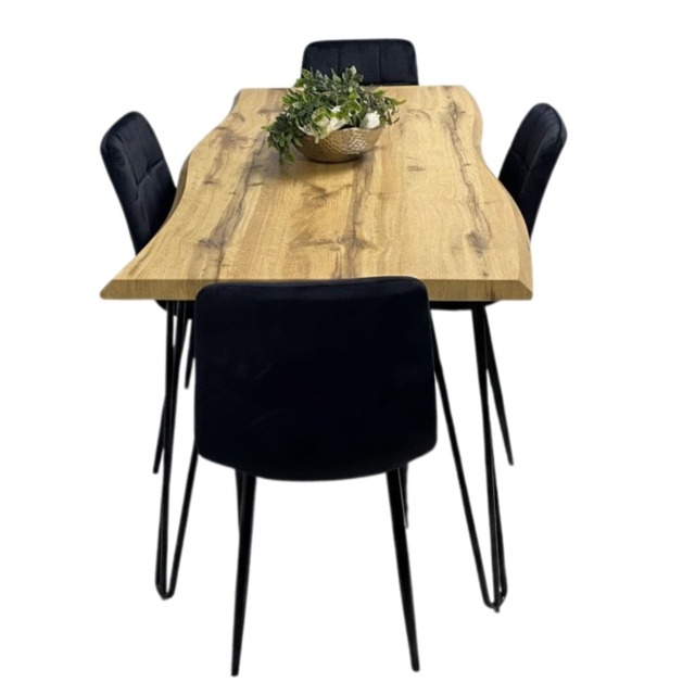 Brown Wooden Dining Table with 4 Black Chairs - Dining Kitchen Room Furniture