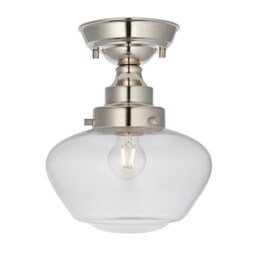 Camberley Bowl Semi Flush Ceiling Light Bright Nickel Plate, Clear Glass, 1x E27