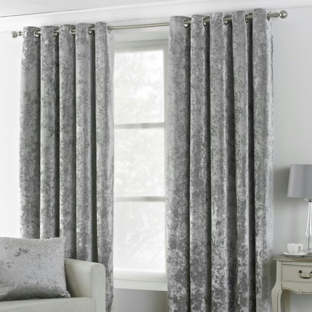 Paoletti Verona Crushed Velvet Silver Eyelet Curtains (W)229cm x (D)183cm Multi