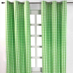 Homescapes Cotton Block Check Gingham Eyelet Curtains - 117 x 137 cm Green Green