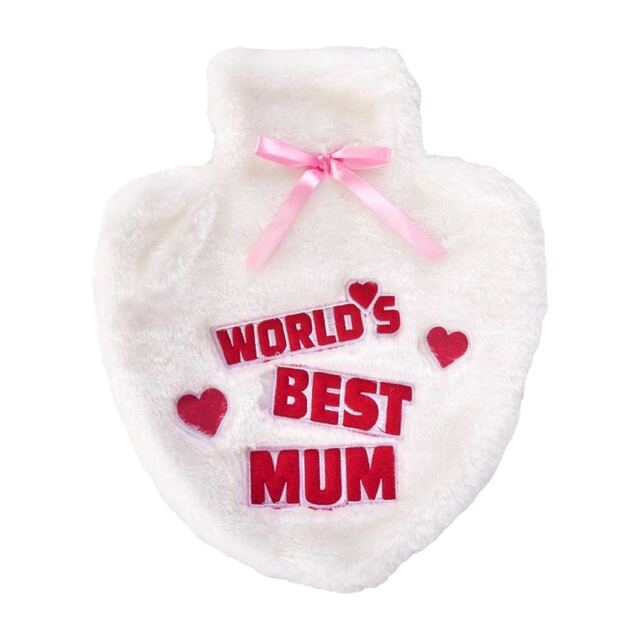 K Collection World's Best Mum 1L Hot Water Bottle Cover White White/Pink One Size 1