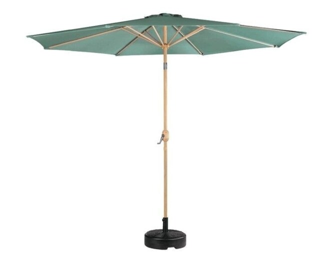 GardenKraft 2.7M Parasol Crank & Tilt 6 Ribs With Wooden Effect - Dark Green Green
